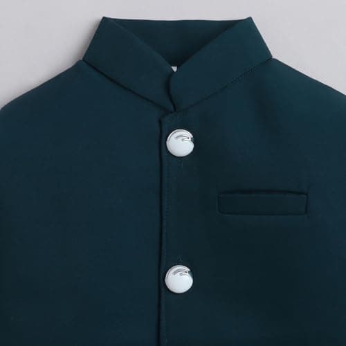 Hopscotch Boys Full Sleeves Teal Solid Coat Pant Formal Set (6-7 Years) 3