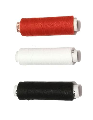 BRIKSHI Sewing Thread Basic Color Strong Cotton Polyester Sewing Threads Fast Premium Shade Spools for Machine and Hand Stitching, Tailoring Each Threads (White,Red,Black) Have 150 Meters Pack of 3
