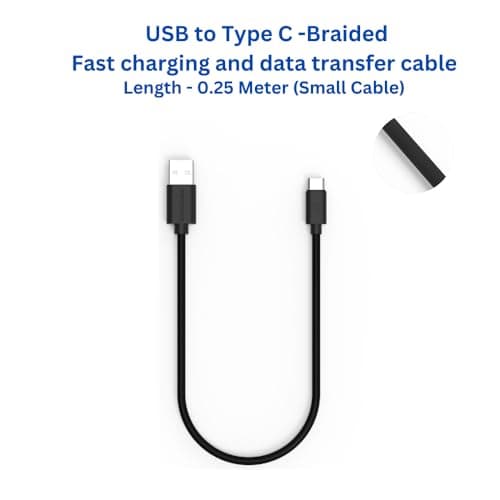 twance small 0.25 Meter USB to Type C| 3.1A fast charging & 480Mbps data transfer cable (Pack of 2)-Braided & PVC Black Color| Compatible with Samsung, Moto, Oneplus, Laptop,Tablet & all C port device 2