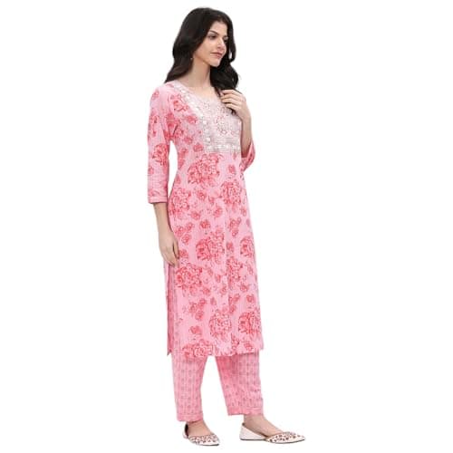 Rangriti Women Pink Cotton Straight Kurta Set_38 3