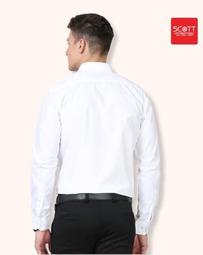 Scott International Men's Formal Shirt | Full Sleeve Wrinkle Resistant Cotton Blend | Spread Collar Regular Fit | Office, Business & Casual Wear | Solid Plain - White 3