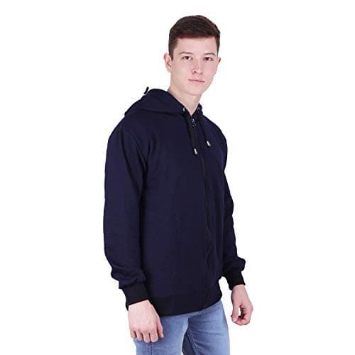 BIS CREATIONS Cotton Men's Hoodie Fleece Sweatshirt Jacket Dark Blue 4