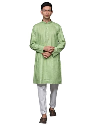 Exotic India Men's Cotton Kurta Pajama Set with Stripe Weave Pattern | Ethnic Comfortable Casual Kurta Pajama Combo Set Gift