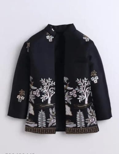 Akshita Trading Boys Embroidered Jacket and Pant Set, Teal Green, Floral Design, Traditional Ethnic Wear (Black, 2-3 Years) 3