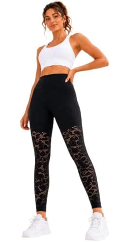 Fabluk High Waist Sports Leggings/Tights/Track Pants for Women | Seamless with Floral Side Design | Tummy Control Stretch Fit Gym Training Tights (in, Alpha, M, Regular, Black)