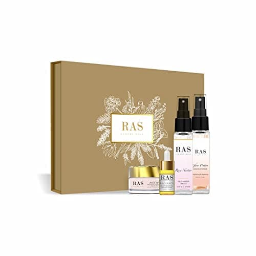 RAS Luxury Oils Glow Boosting Beauties Gift Set | Cleanses, Exfoliates For Pigmentation & Dullness | Face Wash, 24K Gold Face Elixir, Rose Nectar Face Mist & Glow Potion Essence Toner (Minis) | Mother