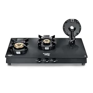 Prestige Svachh Neo 3 Burner Gas Stove | Easy Clean Design-3 Liftable Burners | Toughened Glass Top | Tri-Pin Brass Burners | 1 Jumbo Burner | Ergonomic Knob | Black | 5Y Glass Warranty |ISI Certified