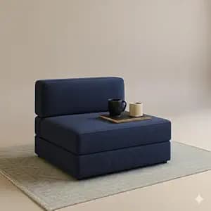 PUM PUM 2-Seater Sofa Cum Bed | EPE Foam Foldable Couch with Velvet Fabric & Washable Cover | Convertible Sofa Bed for Home, Living Room & Office Guests | 3 x 6 Ft (Navy Blue)