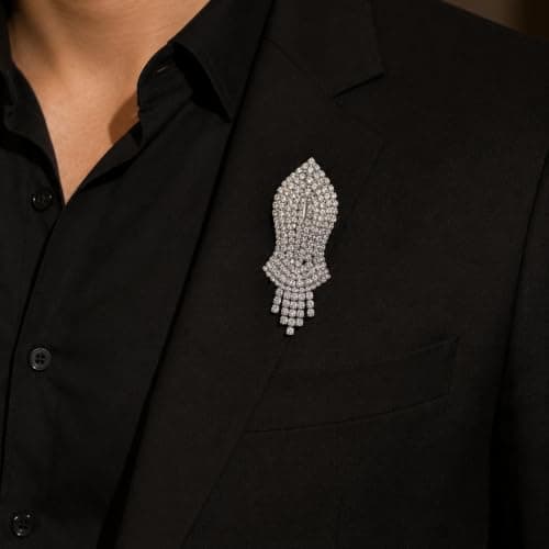 Brooch Pin Leaf Shape Rhinestone for Saree, Suit & Blazer (Silver) 3