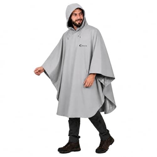 Colca Rain Poncho for Men & Women, Waterproof Reusable Heavy Duty Hooded Raincoat for Trekking, Hiking, Camping, Bike Riding, Travel - Grey