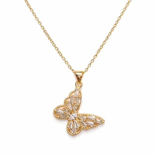 MIAMI American diamond AD Jewellery Gold Butterfly Necklace for Woman Stainless Steel Adjustable Neck Chain Pendant Necklace Stylish Locket Anti Tarnish Valentine Gifts for Women Girlfriend -293
