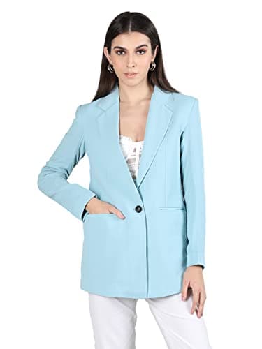 CHKOKKO Women Solid Regular Fit Stylish Formal Blazer Blue L