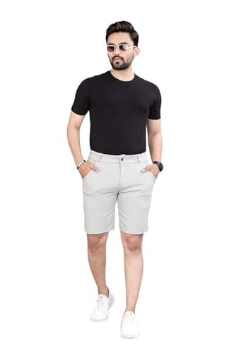 STYLES ERA Twill Lycra Men Shorts | Comfortable Stretchable Fabric | Casual & Sports Wear | Stylish Standard Fit Bottom Wear for Men Light Grey