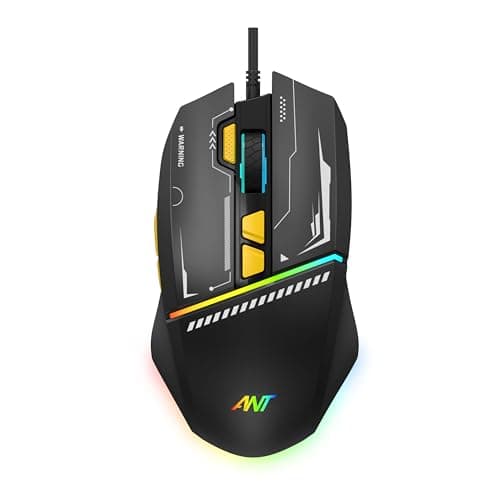 Ant Ghost 50 RGB Gaming Mouse with12800 DPI Wired Optical Gamer Mouse with 8 Programmable Buttons & Software Support DIY Key Binding Fast Fire Button 1KHz Polling Rate – Black