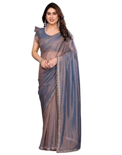 Yashika Women Soft Fandy Silk Saree With Hand Work Lace Boarder & Comes With Unstitched Blouse Piece | Latest Sarees Bollywood Sari | New Sarees (AZ-YS-OG-DHAMAKA GREY)