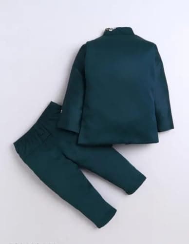 Akshita Trading Boys Embroidered Jacket and Pant Set, Teal Green, Floral Design, Traditional Ethnic Wear (Green, 12-13 Years) 2