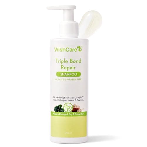 WishCare Triple Bond Repair Shampoo For Frizzy Hair & Dry Hair | Repairs Damaged & Frizzy Hair, Reduces Hair Breakage | With AminoPeptide Complex & PCA | For All Hair Types | 250ml