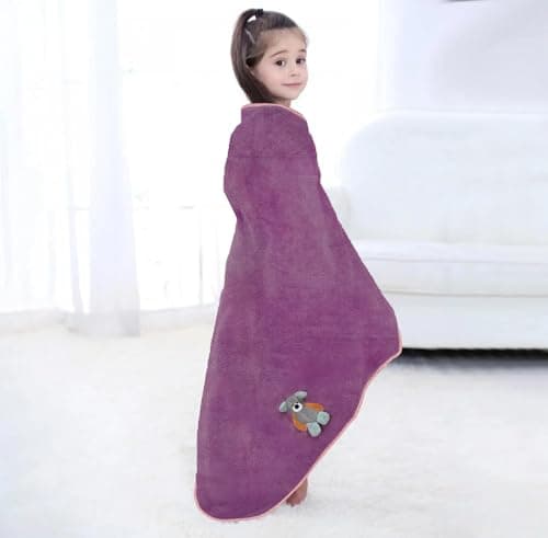 UrbanLeaf Premium Microfiber Kids Bath Towels Quick Drying Towels for Unisex Kids Cartoon Print Baby Towel for Boys and Girls (Pack of 1, Purple) 2