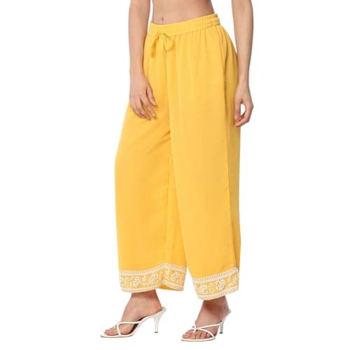 Rangriti Women Mustard Polyester Palazzos_XL 2