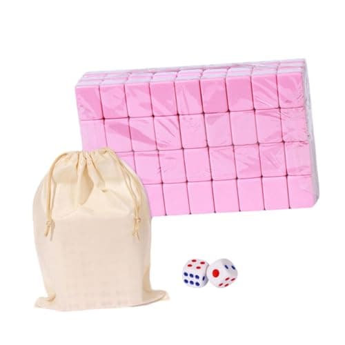UJEAVETTE Travel Mini Mahjong Set Classic Tiles Games Portable Strategy Boys and Girls 24mm Pink 2