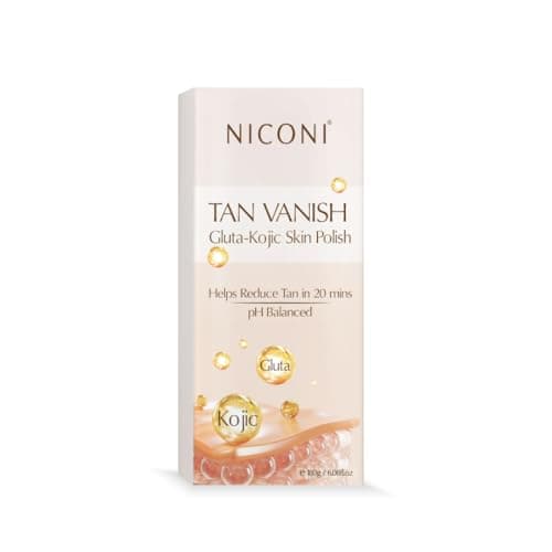 NICONI Gluta-Kojic Skin Polish | D-Tan Professional Face Pack for Brightening & Glow | Instant Tan Removal & Dead Cell Exfoliation | Smooth Radiant Finish | 180g