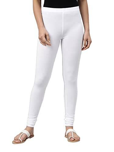 GO COLORS Soft Cotton Stretch Churidar for Women | Breathable, Mid Rise, Full Length, White