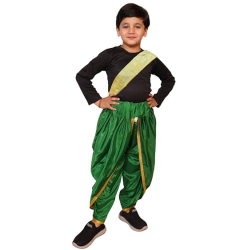 Kaku Fancy Dresses Green Dhoti & Golden Patka For Kids, Dhoti For Boys & Girls (Only Dhoti & Golden Patka), 14-17 Years