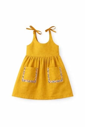 KOSHMOSH Pack of 4 Pure Cotton Frock for Baby Girl| Open Starp Dress with Double Pockets | Soft Fabric I Knee Length Casual Dress for Girls with Astar-Rust,White,Green,Yellow 2-3 Years 2