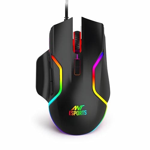 Ant Esports GM320 RGB Wired Gaming Mouse, 12800 DPI Optical Sensor, 8 Programmable Buttons with Rapid Fire, Ergonomic Design, RGB Lighting, Braided Cable, USB Gaming Mouse for PC, Laptop (Black)