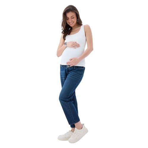 Maternity Denim Jeans for Women | Over The Bump Stretchable Belly Panel | Comfortable Pregnancy Wear | Regular Fit Casual Jeans (in, Alpha, L, Regular, Denim Blue)