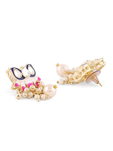 ZAVERI PEARLS Blue & Pink Meenakari Lotus Design Choker Necklace Earring & Ring Set For Women-ZPFK14435 4
