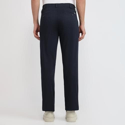 Colorplus Men's Regular Fit Printed Trousers, Cotton Spandex Taco Print, Flat Front, Piece Dyed, Smart Casual & Office Wear | Dark Blue 4