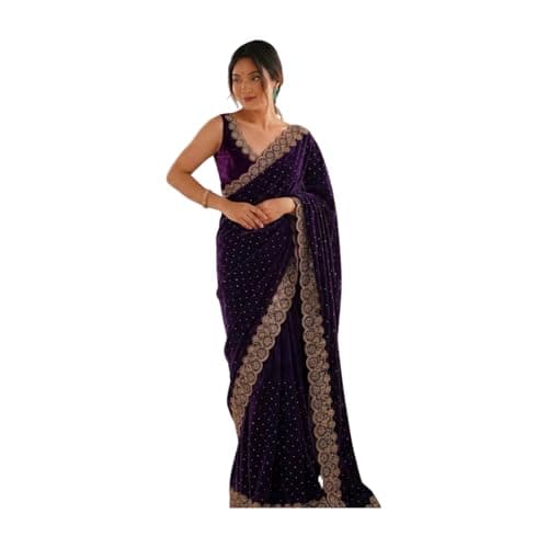 Shiv Textiles Women's Space Silk Siroski Work Saree(CM-912-PURPLE)