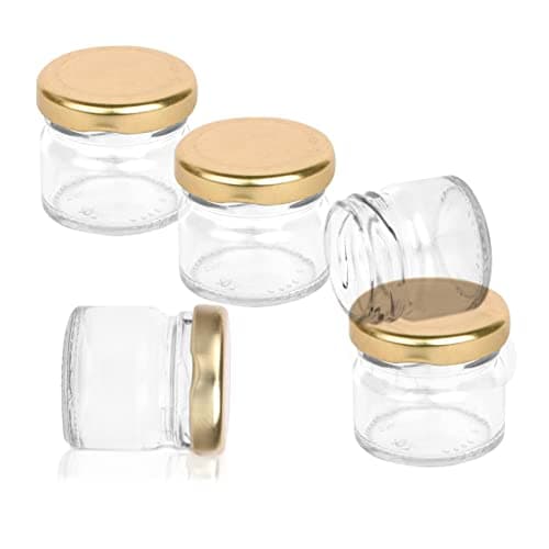 Pure Source India Round Mini Glass Jar Container, Multipurpose Mini Jars With Airtight Metal Cap - 20 Gram, 5 Pieces, Clear