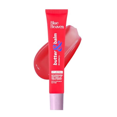 Blue Heaven Butter & Balm (15 Gm) Peptide based Tinted Lip Balm with SPF 20 PA++| Infused with Cupuacu Butter | Smoothing & Moisturizing | UVA/UVB Rays Protection | Strawberry