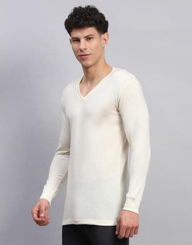 Monte Carlo Mens Solid Cream V Neck Full Sleeve Thermal Vest (624024FS-0-42) 2