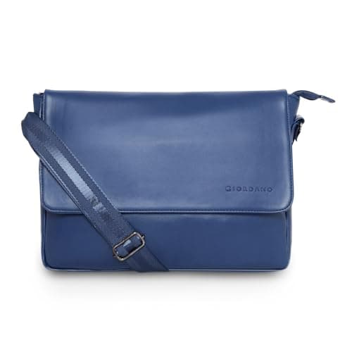 Giordano Unisex Professional 14 inch Laptop Messanger Bag with Spacious Compartment, Adjustable Shoulder Strap | PU Leather Bag For Men & Women, Navy Blue
