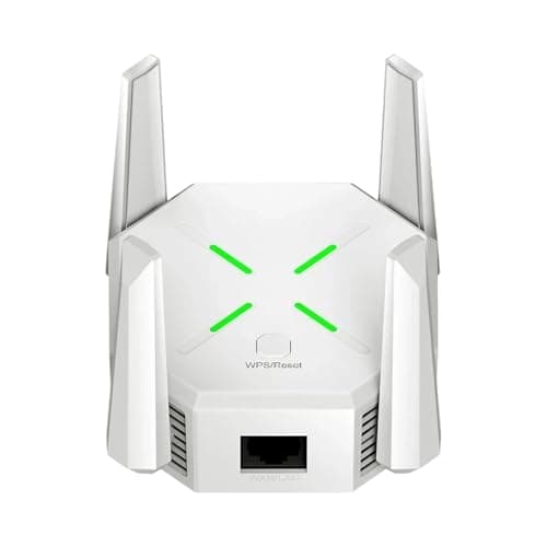 Dual Band 1200Mbps WiFi Range Extender | 5GHz Signal Booster with 4 Antennas | Covers Large Homes | Supports 20 Devices | LAN Port & Access Point | Quick Easy Setup