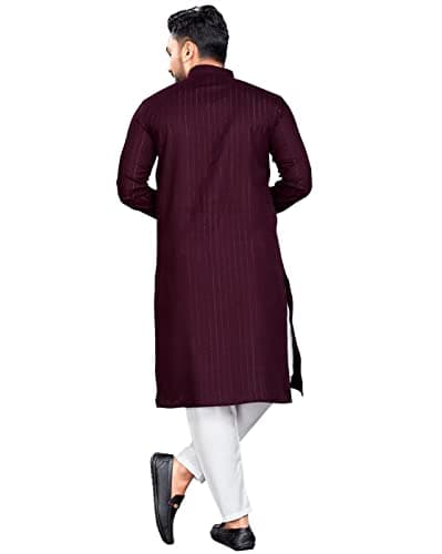 Enmozz Men's Textured Lining Ethnic Kurta Pyjama Maroon 2