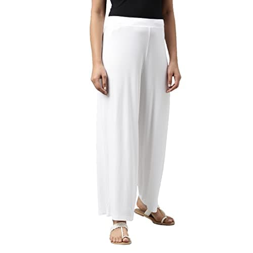 Go Colors Soft Viscose Knit Palazzo Full Length for Women| Breathable, Mid Rise, White_LPZ1_White_3XL 3