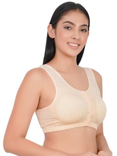 Wave Fashion Maternity Nursing Bra for Women | Seamless Wirefree Cotton Blend Breastfeeding Bra with Front Open Button & Adjustable Straps Beige 2