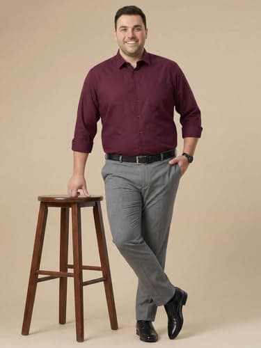 Thomas Scott Men's Premium Plus Size Regular Fit Textured Formal Shirt | 100% Cotton | Long Sleeves | Spread Collar (TS1925PS_Maroon_6XL) 4