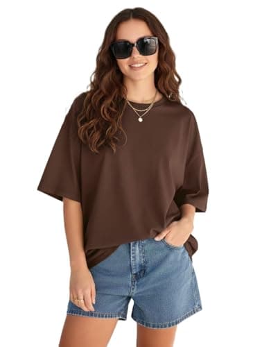 TQH Women's Casual Solid Round Neck Oversized Longline Drop Shoulder T-Shirt