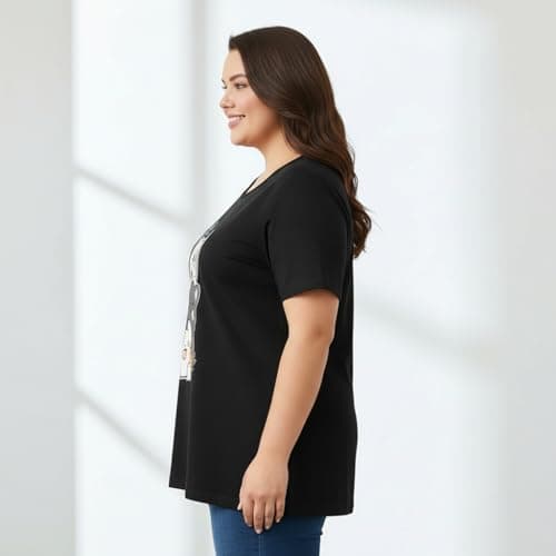 THE SOUTH STORE Womens Black Round Neck Half Sleeve Graphic Printed Plus Size Tshirt(Black_760) 3