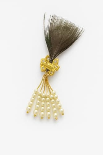 Men’s Peacock Feather Brooch Set of 2 with Pearl Tassel | Premium Designer Lapel Pin for Sherwani, Suit & Blazer | Wedding Groom Ethnic Accessories Combo 2