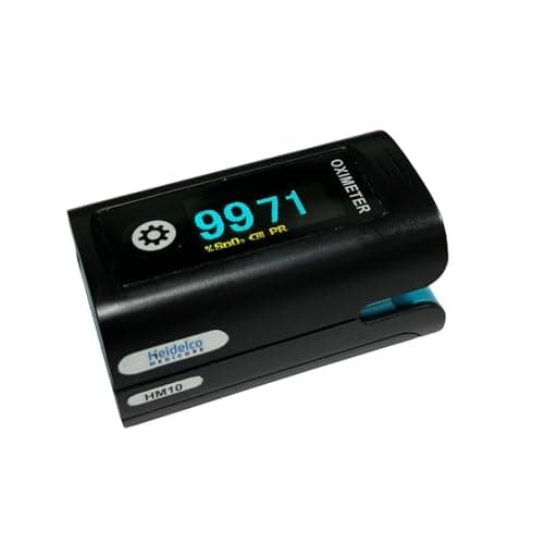 HEIDELCO MEDICORE| HM 10 Fingertip Pulse Oximeter with OLED Display | SpO2 Blood Oxygen Saturation, Pulse Rate & Perfusion Index (PI) Monitor | Audible Alarm, Data Storage | For Adults & Children