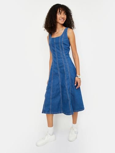 Max Women Panelled Denim Dress(Blue_L) 2