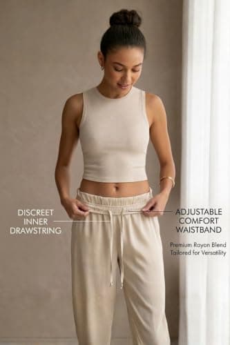 ZARIVAA Cotton Rayon Palazzo Pants for Woman ।Adjustable Drawstring Waist । Double Pocket । Plus Size Avaliable (in, Alpha, XL, Plus, Cream) 5