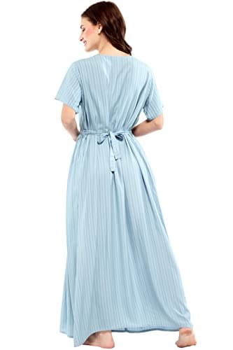 ZEYO Women's Rayon Light Blue Floral Embroidery Ghera Nightwear Set Night Gown 5683,Large 5