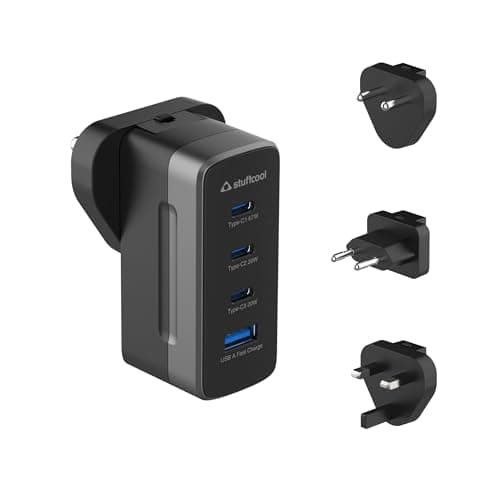Stuffcool Empire 67W GaN Multiport Fast Charger with 3 Type-C & 1 USB-A, Smart Power Distribution, Swappable Plugs (US/UK/EU/India), Supports Samsung Super Fast Charging 2.0, MacBook, iPhone, Pixel